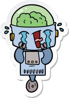 Bir insan tarafından çizilmiş ağlayan bir robot çıkartması.