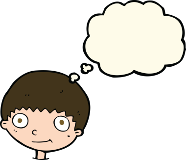 Bir insan tarafından çizilmiş düşünce balonu olan mutlu çocuk çizgi filmi.