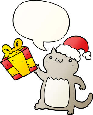 Bir insan tarafından çizilmiş hoş bir çizgi roman kedisi konuşma baloncuğu ile