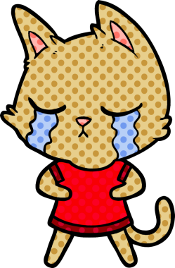 Bir insan tarafından çizilmiş ağlayan çizgi film kedisi.