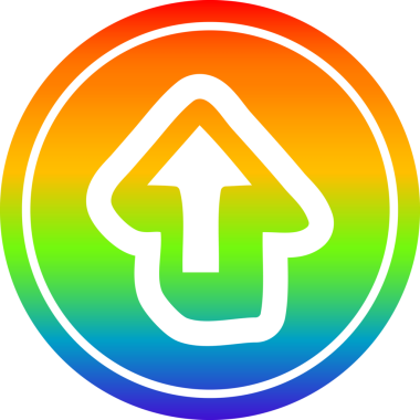 Bir insan tarafından çizilmiş gökkuşağı gradyanı olan ok yönünde dairesel simge