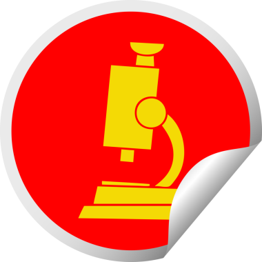 Bir insan tarafından çizilmiş bir bilim mikroskobunun dairesel soyma etiketi.