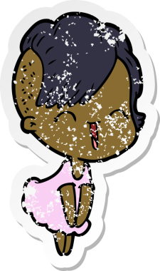 Bir insan tarafından çizilmiş mutlu bir hippi kızın sıkıntılı çıkartması.