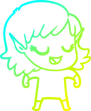 Bir insan tarafından çizilmiş mutlu bir elf kızı çizimi.