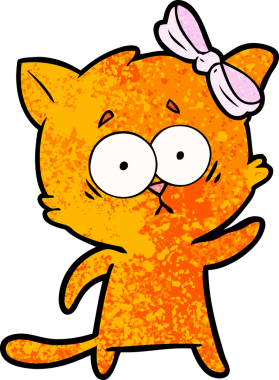 Bir insan tarafından çizilmiş çizgi film kedisi.