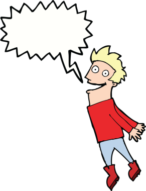 Karikatür sırılsıklam olmuş adam bir insan tarafından çizilmiş konuşma balonuyla uçuyor.