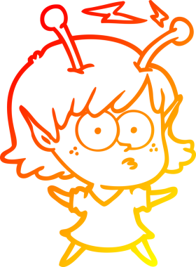 Bir insan tarafından çizilmiş bir uzaylı kız çizgi çizimi.