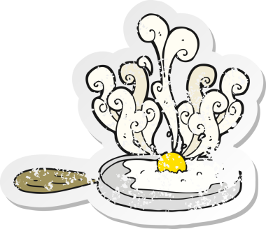 Bir insan tarafından çizilmiş kızgın bir karikatür yumurtasının retro sıkıntılı etiketi.