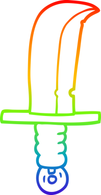 Gökkuşağı gradyan çizgisi bir insan tarafından çizilmiş bronz bir kılıcın karikatürü.