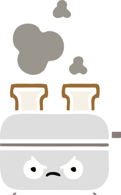 Bir insan tarafından çizilmiş bir tost makinesinin düz renkli retro karikatürü