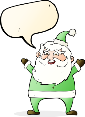 Bir insan tarafından çizilmiş neşeli Noel Baba çizgi filmi.