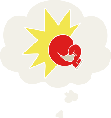 Düşünce baloncuklu boks eldiveni karikatürü bir insan tarafından çizilmiş.