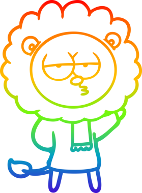 Gökkuşağı gradyan çizgi çizimi bir insan tarafından çizilmiş sıkılmış bir aslan