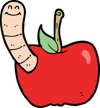 Bir insan tarafından çizilmiş solucanlı çizgi film elması