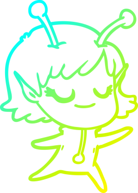 Bir insan tarafından çizilmiş gülümseyen uzaylı kız çizgi filmi.