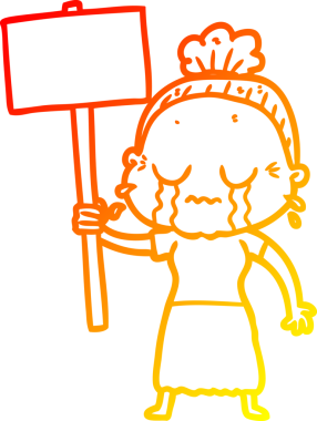 Bir insan tarafından çizilen protestolara ağlayan yaşlı bir kadının sıcak çizgi çizimi