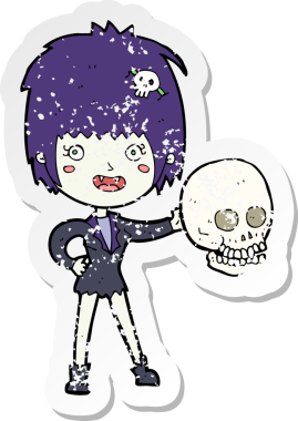 Bir insan tarafından çizilmiş bir cadılar bayramı vampir kız çizgi filminin gerilimli yapıştırması.