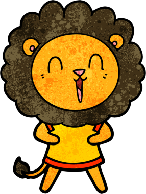 Bir insan tarafından çizilmiş gülen aslan çizgi filmi.