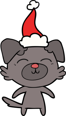 Bir insan tarafından çizilmiş Noel Baba şapkası takan bir köpeğin el çizimi.