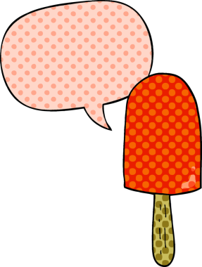 Bir insan tarafından çizilmiş çizgi roman tarzında konuşma balonu olan çizgi film lolipopu.