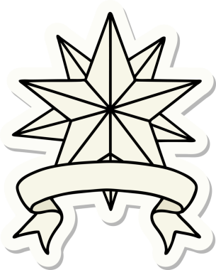 Bir insan tarafından çizilmiş bir yıldızın pankartına sahip dövme stili.