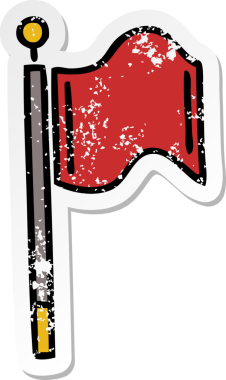 Bir insan tarafından çizilmiş şirin bir kırmızı bayrağın sıkıntılı çıkartması.