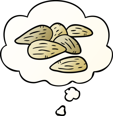 Düşünce baloncuklu çizgi film bademleri, bir insan tarafından çizilmiş yumuşak eğimli bir şekildedir.