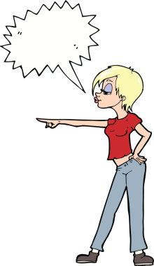 Bir insan tarafından çizilmiş konuşma balonuyla işaret eden çizgi film karakteri kadın.