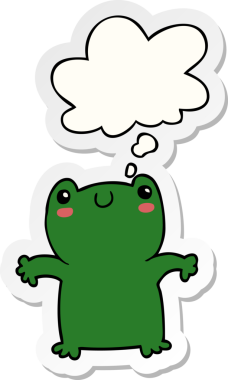 Düşünce baloncuğu insan tarafından çizilmiş bir çıkartma olan karikatür kurbağası.