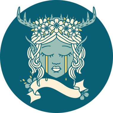 Retro Dövme Tarzı Üzgün Elf Karakteri Yüzü Bir İnsan Tarafından Çizildi