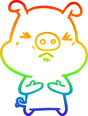 Bir insan tarafından çizilmiş kızgın bir domuzun gökkuşağı gradyan çizimi