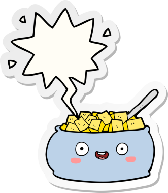 Bir insan tarafından çizilmiş konuşma kabarcığı etiketli şirin bir çizgi film kasesi.