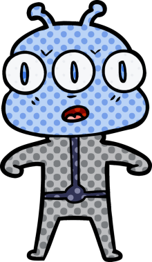 Bir insan tarafından çizilmiş üç gözlü uzaylı çizgi filmi.