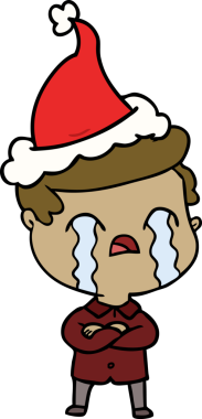 Bir insanın çizdiği Noel Baba şapkasıyla ağlayan bir adamın el çizimi.