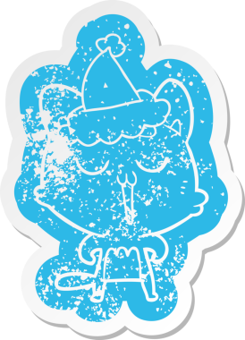 Bir insan tarafından çizilmiş Noel Baba şapkasıyla şarkı söyleyen bir kedinin sıkıntılı karikatürü.