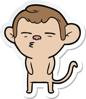 Bir insan tarafından çizilmiş şüpheli bir maymunun çıkartması.