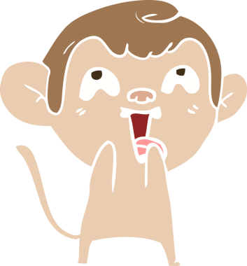 Bir insan tarafından çizilmiş düz renk çizgi film maymunu.