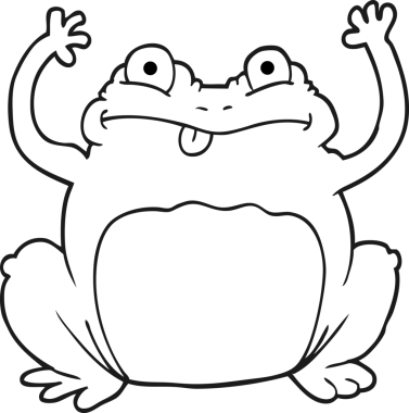 Bir insan tarafından çizilmiş siyah beyaz çizgi film komik kurbağa.