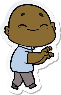 Bir insan tarafından çizilmiş mutlu kel bir adamın çıkartması.