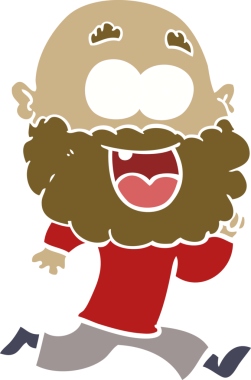 Düz renkli çizgi film. Bir insan tarafından çizilmiş sakallı mutlu adam.