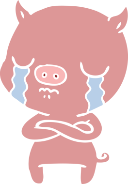 Bir insan tarafından çizilmiş düz renkli çizgi film domuz ağlaması.