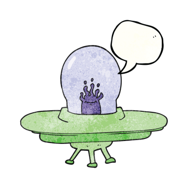 Bir insan tarafından çizilmiş serbest konuşma balonu desenli uçan daire.