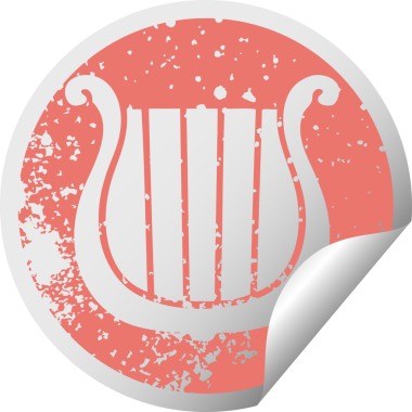 Bir insan tarafından çizilmiş altın arp 'ın çizilmiş dairesel soyulan etiketi.