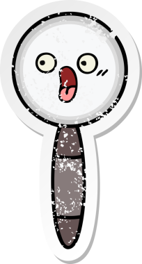 Bir insan tarafından çizilmiş sevimli bir çizgi film büyüteçinin sıkıntılı çıkartması.