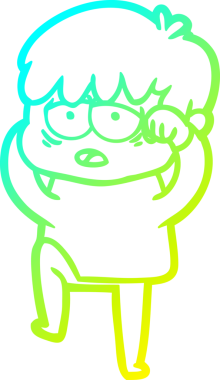 Bir insan tarafından çizilmiş, bitkin bir çocuğun soğuk çizgi çizimi.