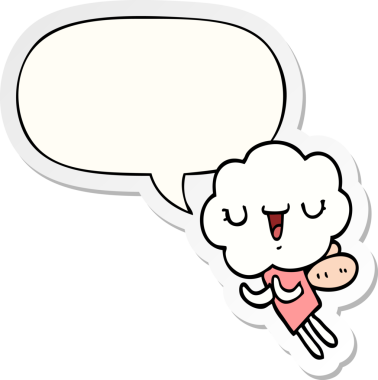 Bir insan tarafından çizilmiş baloncuk çıkartmalı şirin çizgi film başlıklı yaratık.