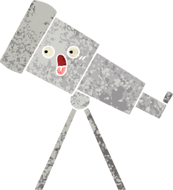 Bir insan tarafından çizilmiş bir teleskobun retro çizim tarzı karikatürü