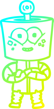 Bir insan tarafından çizilmiş mutlu çizgi film robotu çizimi.