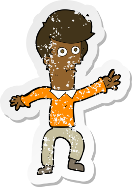 Bir insan tarafından çizilmiş bir karikatür adamın gerilmiş çıkartması.