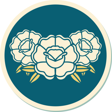 Bir insan tarafından çizilmiş bir buket çiçeğin geleneksel stiliyle dövme çıkartması.